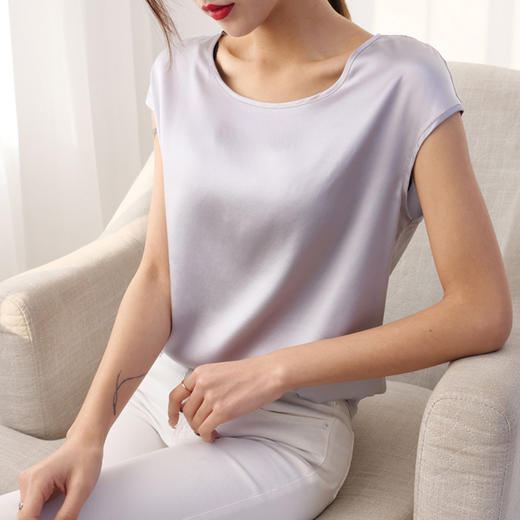 丁摩 真丝圆领纯色T恤上衣6716-DY199 商品图12