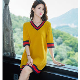 SYL-034316135039夏装大码胖mm短袖仿冰丝针织衫阔太太遮肚子连衣裙