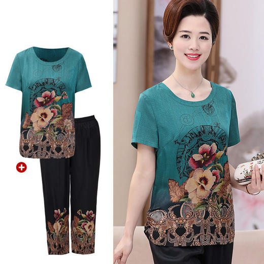 MQ-1601-1夏季新款时尚舒适修身显瘦妈妈装短袖两件套XCX 商品图4