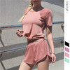 【专业运动款瑜伽服】新款高弹网纱拼接宽松瑜伽服 欧美透气速干健身运动短袖短裤套装 商品缩略图2