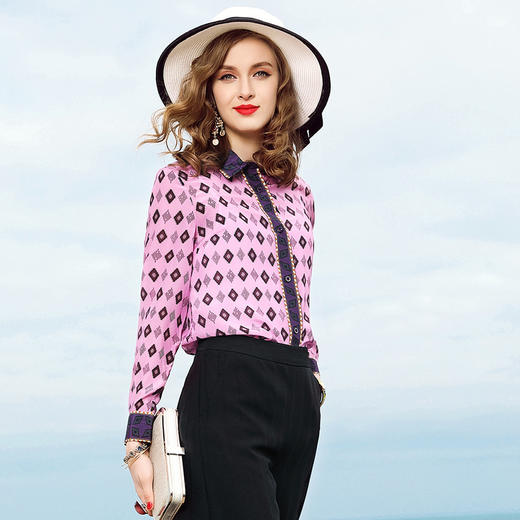 YNM-L12HT1343春季新款时尚轻熟仿真丝长袖衬衫 商品图2