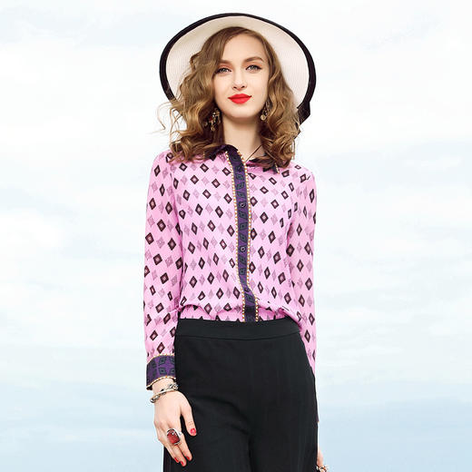 YNM-L12HT1343春季新款时尚轻熟仿真丝长袖衬衫 商品图1