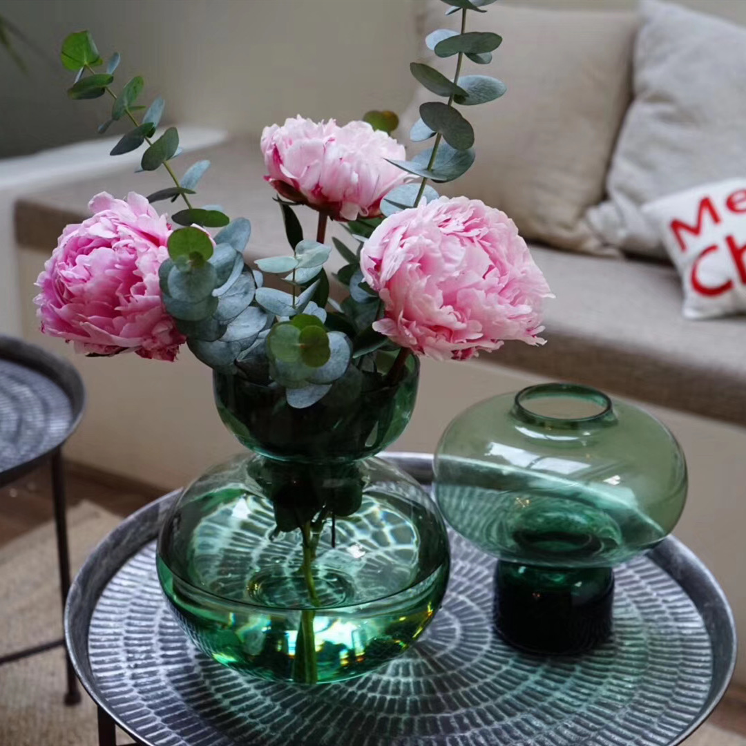 碧轩轻奢创意透明玻璃花瓶摆件 现代简约家居客厅样板房软装饰品摆设