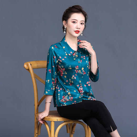 MQ-1806-202夏装新款中袖妈妈装真丝衬衫XCX 商品图1