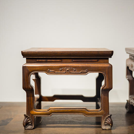 清代  红木镶瘿木面方形几摆件（一对） 商品图1