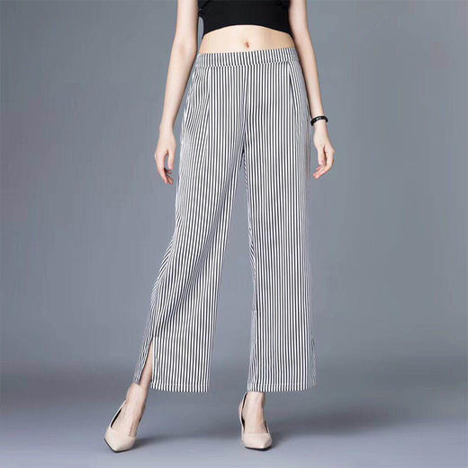 丁摩 纯色真丝条纹裤女士高腰休闲裤透气老板裤桑蚕丝裤20-144条纹DS399 商品图1