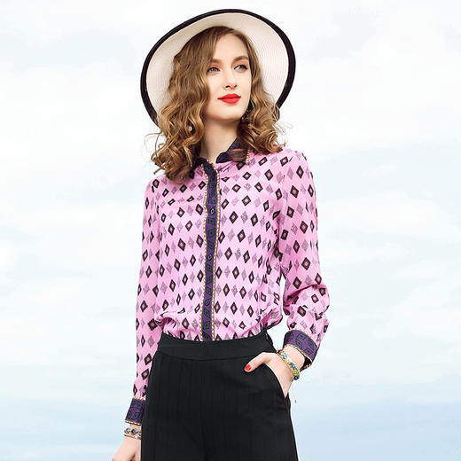 YNM-L12HT1343春季新款时尚轻熟仿真丝长袖衬衫 商品图0