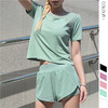 【专业运动款瑜伽服】新款高弹网纱拼接宽松瑜伽服 欧美透气速干健身运动短袖短裤套装 商品缩略图0