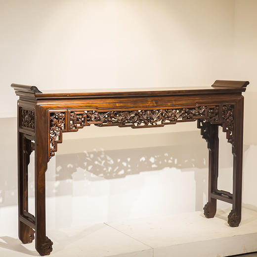 清红木独板蝠寿纹翘头条案