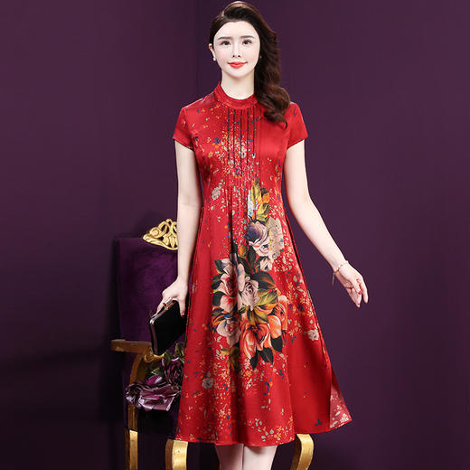 WXY-078春夏新款韩版短袖休闲阔太太真丝裙 商品图0