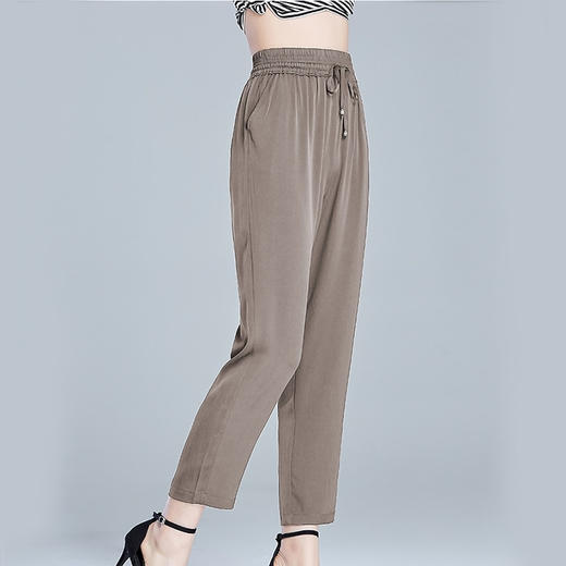 丁摩 纯色真丝裤小脚裤女士高腰休闲裤透气老板裤桑蚕丝裤20-144小脚DS399 商品图5