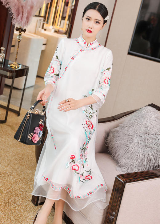 QZ-2055超仙复古穿搭显瘦气质民族改良旗袍版连衣裙 商品图4