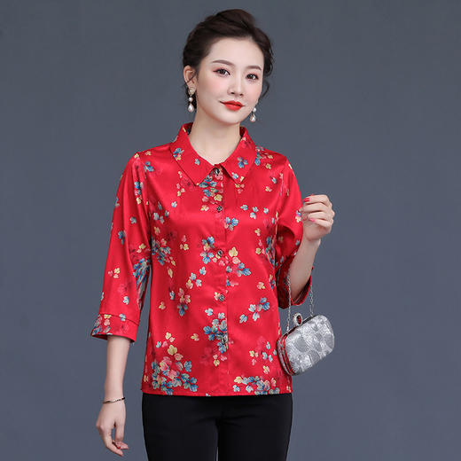 MQ-1806-202夏装新款中袖妈妈装真丝衬衫XCX 商品图3