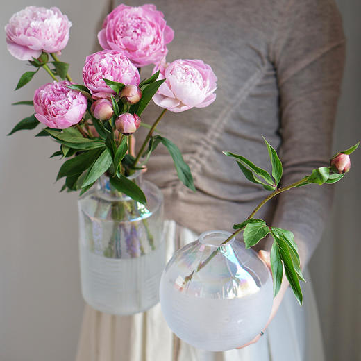 碧轩现代轻奢透明玻璃花瓶摆件 美式创意手工珠光玻璃花器家居装饰品 商品图1