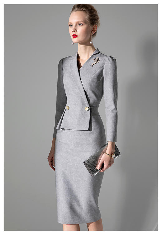 J8383065A颈袖添香时尚V领礼服气质修身包臀通勤职业连衣裙女J8383065A 商品图4