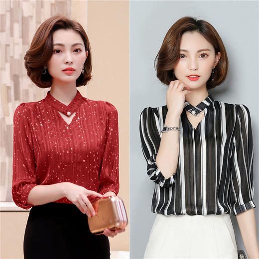 MQ-1269-8133夏装新款韩版洋气短袖很仙的雪纺衬衫XCX 商品图1