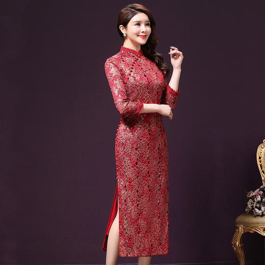 WT-17285新款长袖蕾丝妈妈大码礼服连衣裙 商品图1