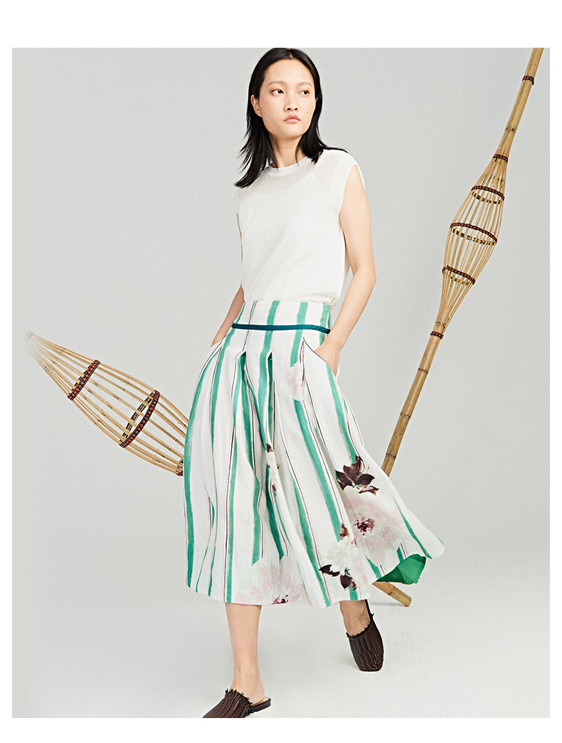 阿尤原创女装春夏新款印花亚麻半身裙长裙a182w17150