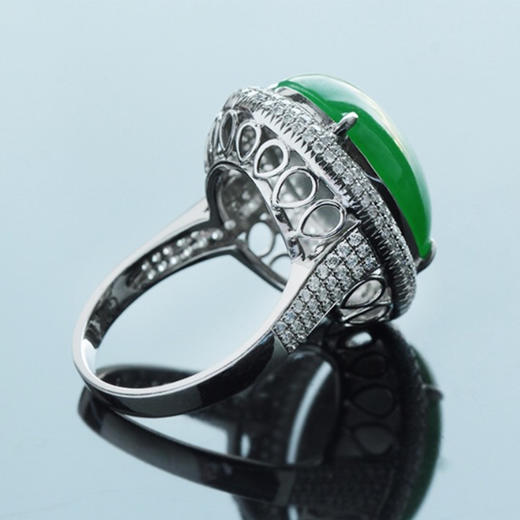 派瑞翡翠  18K金翡翠戒指  冰糯种 满绿 商品图3