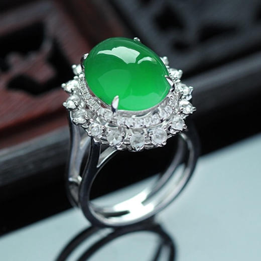 派瑞翡翠  18K金翡翠戒指  玻璃种 满绿 商品图3