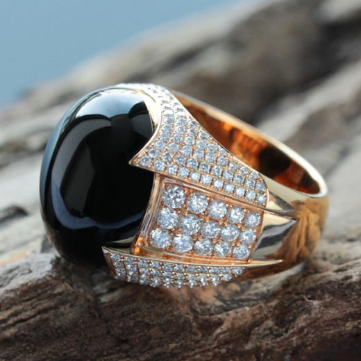 派瑞翡翠   18K金翡翠戒指  墨翠 商品图0