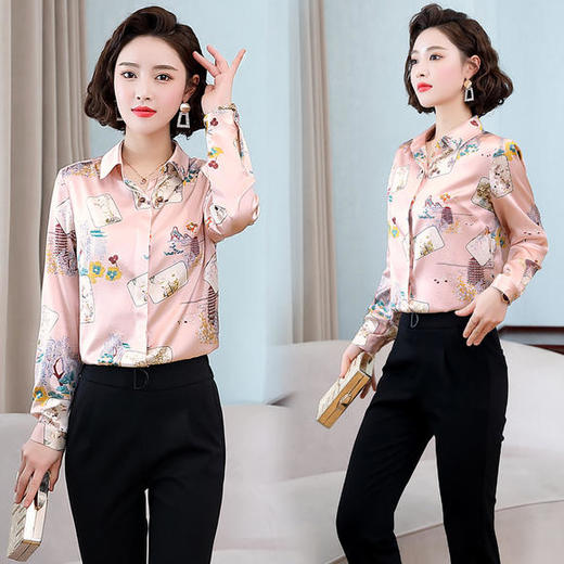 ASE-3336都市时尚复古印花真丝衬衫 商品图1