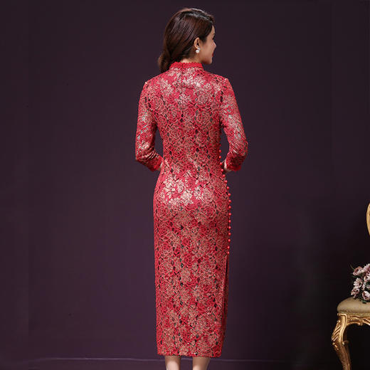 WT-17285新款长袖蕾丝妈妈大码礼服连衣裙 商品图2