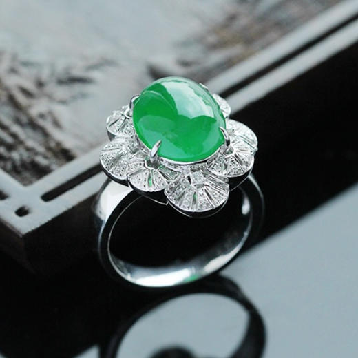 派瑞翡翠 18K金翡翠戒指 玻璃种 满绿 商品图1