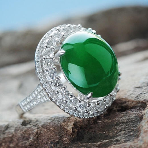 派瑞翡翠  18K金翡翠戒指 玻璃种 满绿 商品图0