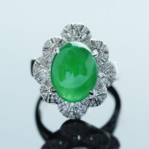 派瑞翡翠 18K金翡翠戒指 玻璃种 满绿 商品图2