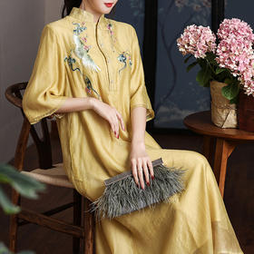 KDS-1136春季新款民族风天丝棉刺绣宽松禅意中长款连衣裙