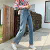 【直筒港味BF风】复古老爹牛仔裤女宽松高腰胖女装长裤子 商品缩略图0