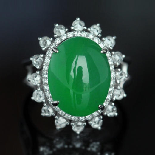 派瑞翡翠  18K金翡翠戒指  玻璃种 满绿 商品图1