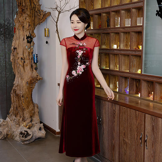 BJ-0301气质长款中国风红色高端旗袍改良版连衣裙 商品图1