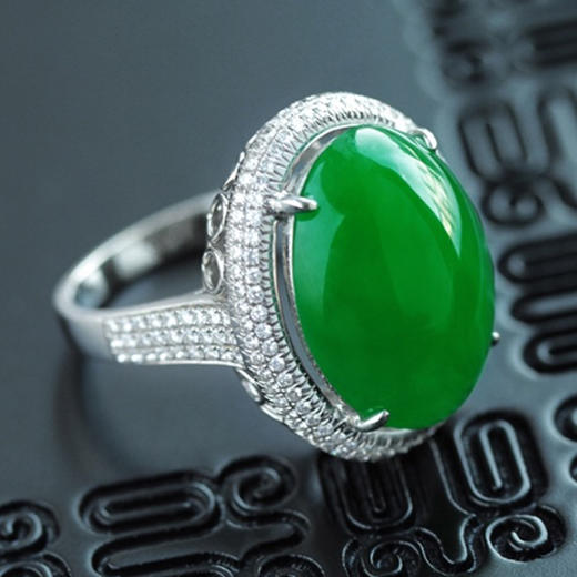 派瑞翡翠  18K金翡翠戒指  冰糯种 满绿 商品图0