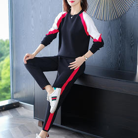 GH-wx162春季新款时尚拼色冰麻针织小脚裤套装