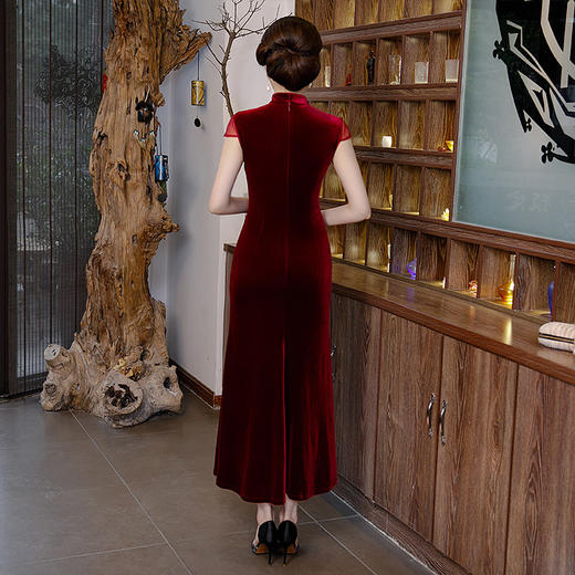 BJ-0301气质长款中国风红色高端旗袍改良版连衣裙 商品图3