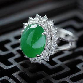 派瑞翡翠  18K金翡翠戒指  玻璃种 满绿