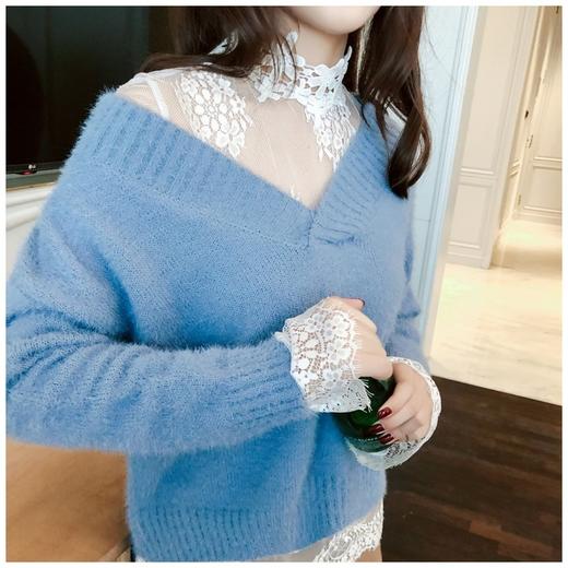 【打底衫女长袖内搭网纱】春季女装白色蕾丝大码透明镂空上衣 商品图1