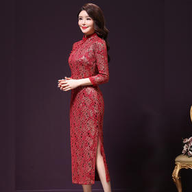 WT-17285新款长袖蕾丝妈妈大码礼服连衣裙