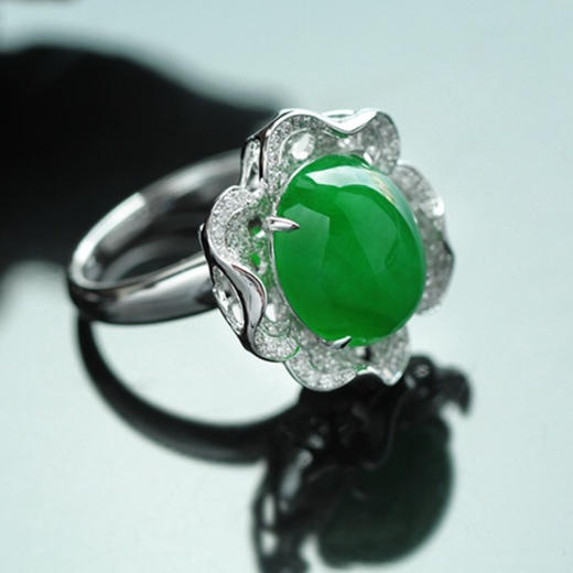 派瑞翡翠  18K金翡翠戒指  冰糯种 阳绿 商品图3