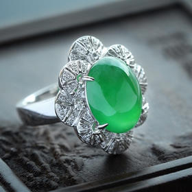 派瑞翡翠 18K金翡翠戒指 玻璃种 满绿