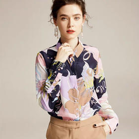 丁摩 新款真丝衬衫时尚长袖衬衫印花修身桑蚕丝衬衫20-149HS-DS399