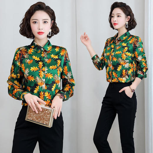 ASE-3336都市时尚复古印花真丝衬衫 商品图0