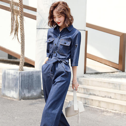 cqasg2010牛仔连体裤收腰显瘦气质连衣裤