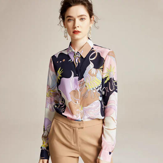 丁摩 新款真丝衬衫时尚长袖衬衫印花修身桑蚕丝衬衫20-149HS-DS399 商品图2