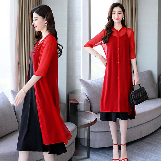 上海旗袍厂ASE-ASE2218开叉侧摆真丝长款单排开衫外披 商品图2