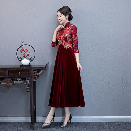 QQ-9498重工刺绣婚宴旗袍裙中国风连衣裙长旗袍 商品图3