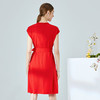 EITIE爱特爱夏季新款通勤V领收腰红色A字连衣裙女B2007442 商品缩略图3