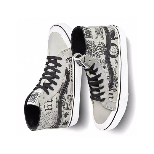 万斯Vans SK8-Hi 138 Decon Checker Canvas鲜美系列半月包头高帮帆布休闲运动板鞋“复古米白灰黑涂鸦” 官方货号VN0A3MV1XGL 商品图4